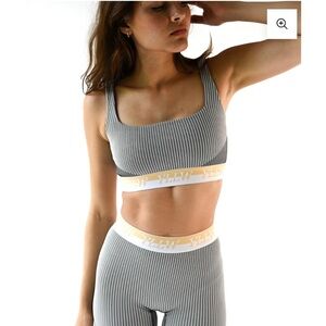 YLLW Gray Ribbed Sports Bra & Leggings set
